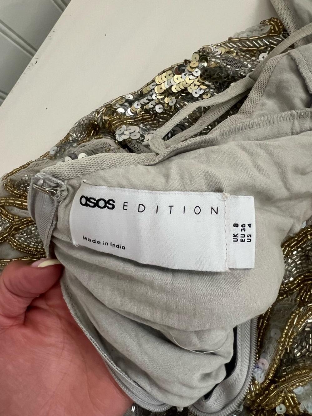ASOS Silver and Gold Sequin Beaded Evening Dress - Picture 3 of 5